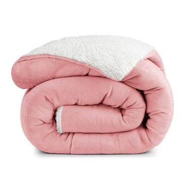 Imagem de Edredom Bariloche Solteiro Dupla Face Sherpa - Rosa - 100% Poliéster
