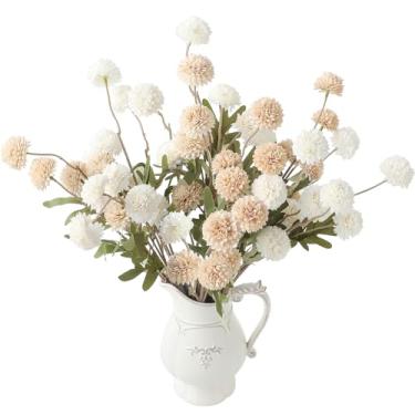 Imagem de Floroom 9 peças de flores artificiais para mães de seda sintética bege e marfim, mini crisântemos falsos a granel com hastes para centros de mesa de casamento, arranjos florais, enchimentos de vasos