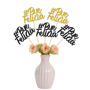 Imagem de Bye Felicia Palitos de centro de mesa de centro de mesa de despedida de despedida - Decorações de mesa de troca de trabalho grátis - Glitter preto dourado 12 peças