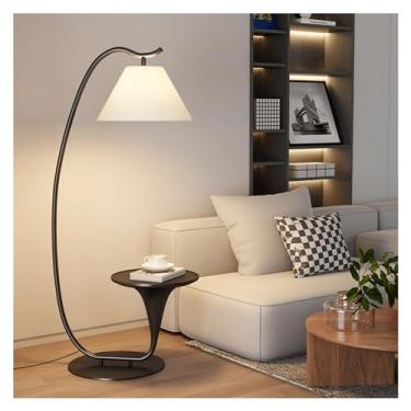 Imagem de Luminária de chão Combinação de mesa e abajur com lâmpada LED, cabeceira, final madeira moderna para quarto, sala estar, escritório(Preto)