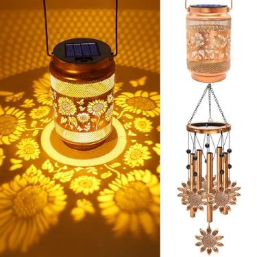 Imagem de Sinos de vento solar de girassol para o exterior, presentes para mães de Natal, mulheres, avó, aniversário, professora, sinos de vento, decoração ao ar livre, lanterna solar pendurada para jardim
