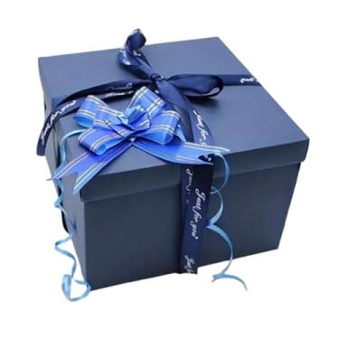 Imagem de oshhni Caixa de presente de cinco camadas com fita, criativa, reutilizável, para lanches, álbuns de fotos, chocolates, brincos e aniversários, Azul