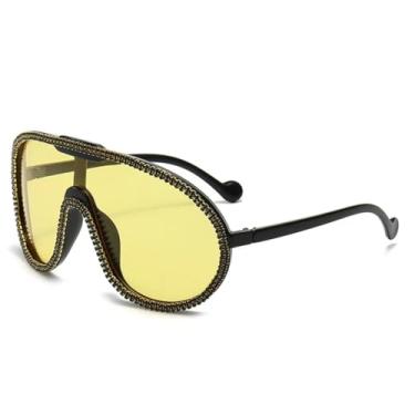 Imagem de HCPIHF Óculos de sol femininos de luxo, armação grande retrô, óculos de sol da moda para mulheres (preto e amarelo)