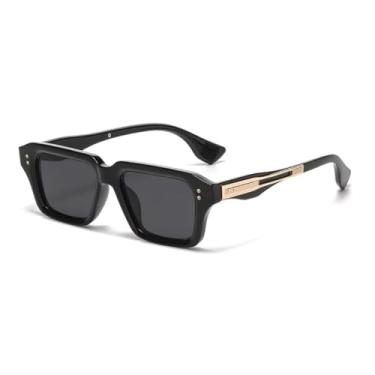Imagem de VFDHN Óculos de sol retrô femininos, óculos de sol de leopardo com gradiente UV400, lentes transparentes da moda, armação rebitada para homens (C1 dourado e preto)