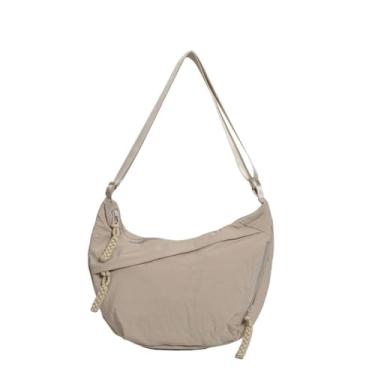 Imagem de Bolsas transversais de nylon para mulheres modernas Dumpling Crescent Hobo Bolsa tiracolo leve com zíper versátil bolsa de ombro, Branco