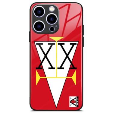 Imagem de Capa de telefone vermelha com estampa de anime com estampa de caçador de estrela dupla para iPhone 15, capa protetora de vidro brilhante