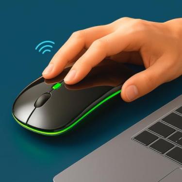 Imagem de Mouse Sem Fio RGB, Recarregável USB-C, Bluetooth, 1600 DPI, Cliques Silenciosos, Dupla Conexão, Design Slim, Preto com Iluminação LED Óptico Wireless (Preto)