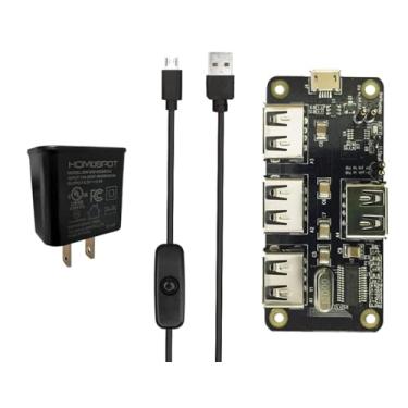 Imagem de MakerSpot Hub de 4 portas USB empilhável para Raspberry Pi Zero V1.3 com fonte de alimentação de 2,4 A e cabo micro USB de 1,5 m com interruptor liga/desliga
