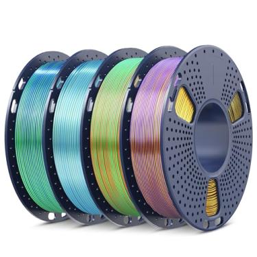 Imagem de SUNLU Pacote de filamentos PLA de seda tripla, multicolorido, filamento de seda brilhante para impressora 3D 1,75 mm ± 0,02 mm, embalado individualmente a vácuo, 0,25 kg por carretel, 1 kg no total