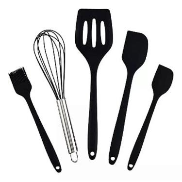 Imagem de Kit Utensílios De Silicone Para Cozinha 5 Peças Espátula Fue Pincel Cor:Preto