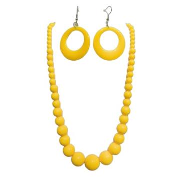 Imagem de KZL Conjunto de brincos de colar de contas de acrílico neon colorido dos anos 80, retrô, redondo, com contas, contas grandes e grossas, gargantilha de resina, conjunto de joias para mulheres, Acrílico