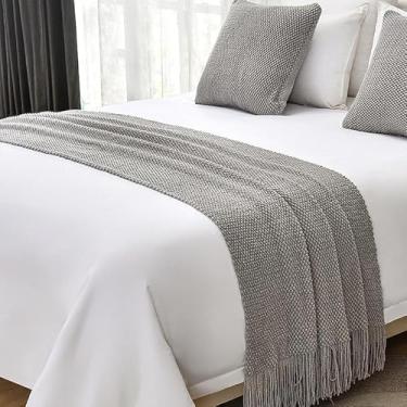 Imagem de JONKMY Cama Runner Cachecol Colchas Camas Corredores Cama King Size Tricô Cobertor Sofá com Borla Cor Sólida Lenço Proteção Casa Hotel Decorativo Manta Cinza-2||65 x 230 cm (Cama 1,5/1,8 m)