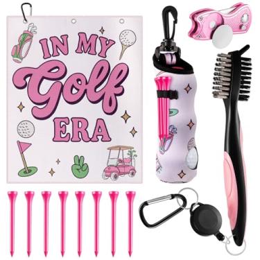 Imagem de Liliful Kit de acessórios de golfe com 12 peças, inclui bolsa de bola de golfe com gancho, toalha, marcador magnético, escova de limpeza de ferramentas divot, para presentes femininos e masculinos