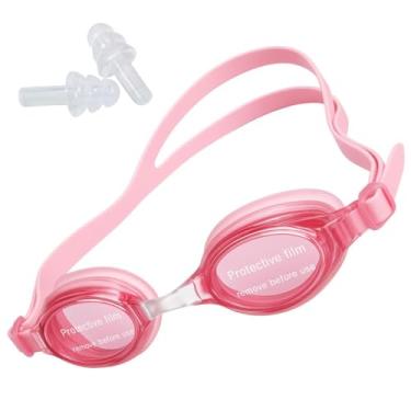 Imagem de Óculos De Natação Infantil Lente Antiembaçante Proteção UV E Protetor Auricular + Estojo (Rosa)