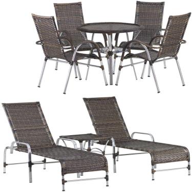 Imagem de Kit Piscina Espreguiçadeiras Mesas Cadeiras Externa Alumínio Argila