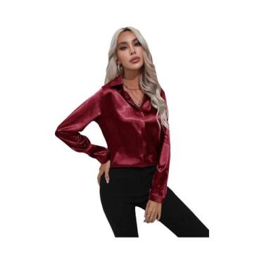 Imagem de Camisa Feminina Elegante De Manga Longa Com Botão Único, Tingida, Esti