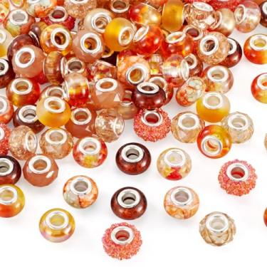 Imagem de Spritewelry Miçangas europeias de resina para fabricação de joias 14 mm contas de orifício grande 120 peças 5 mm buraco laranja outono Rondelle conta espaçadora para artesanato DIY pulseira colar