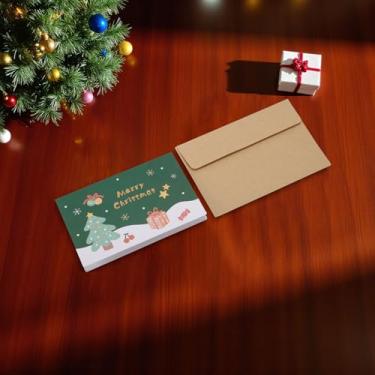 Imagem de 1 conjunto de cartão de felicitações de Natal com desenho animado árvore de Natal com papel envelope verde escuro branco 12,7 x 8,4 cm