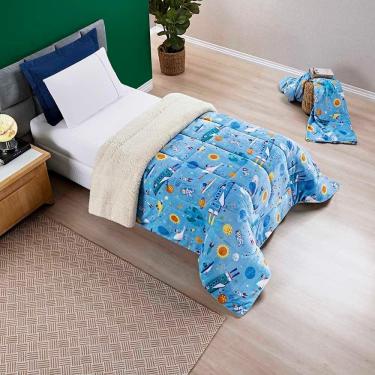 Imagem de Coberdrom Solteiro Carrosel Kids Manta Flannel Sherpa Infantil Premium Toque Macio - Astronauta