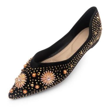 Imagem de Sapatos de balé Flats ochisdf Dressy Rhinestone femininos de damasco