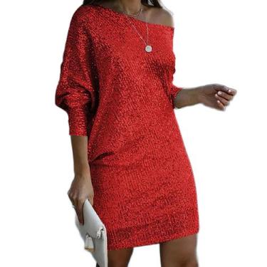 Imagem de Vestido feminino TIAFORD, sem ombros, lantejoulas, coquetel vermelho