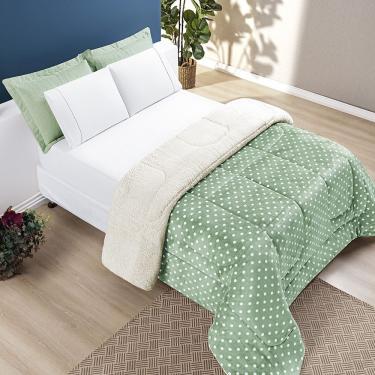 Imagem de Coberdrom Estampado Sherpa e Flannel Petit Poá Solteiro 01 Peça Manta Alta 150g - Salvia