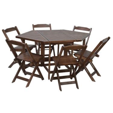 Imagem de Conjunto Dobrável Em Madeira Maciça De Eucalipto Rosa Acompanha 6 Cadeiras Pratico E Durável Com Furo Para Ombrelene