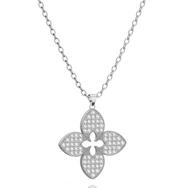 Imagem de Clover Corrente delicada banhada a ouro 18K para mulheres, colar com pingente de cristal, pavê de strass, Large, Metal banhado a ouro 18k, Sem Pedra Preciosa