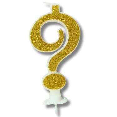 Imagem de Vela grande aniversario glitter dourada interrogacao silver - Silver F