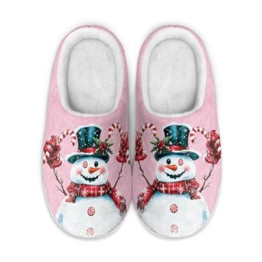 Imagem de Chinelos femininos de pelúcia DazzleV!be Christmas Snowman para ambientes internos e aconchegantes, rosa, 10-11
