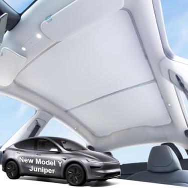 Imagem de KIMCARLEY 2025 Upgrade Sunshade Roof for Tesla New Model Y Juniper Accessories, Livre de Sag & Sem Lacunas, Isolamento Térmico Vidro Teto Solar, Design Magnético Médio, Persiana de Teto OEM Sem