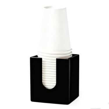 Imagem de Dispensador de copo de cerâmica para banheiro - Dispensador de copo de papel de 85 g e suporte de copo para enxaguante bucal para banheiro, bancadas, cozinha e sala de jantar - preto