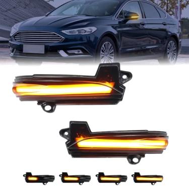 Imagem de Luzes sequenciais de seta com espelho lateral para Ford Fusion Mondeo 2013 2014 2015 2016 2017 2018 2019 2020 versão EUA lente fumê indicador LED âmbar dinâmico 2 peças