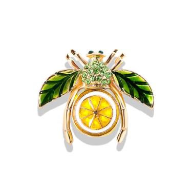 Imagem de RLHRNDE Broche vintage cristal fruta inseto para mulheres homens outono pinha morango limão broches esmaltados banhado a ouro festa de casamento baile de ação de graças joias presente, Medium, Metal