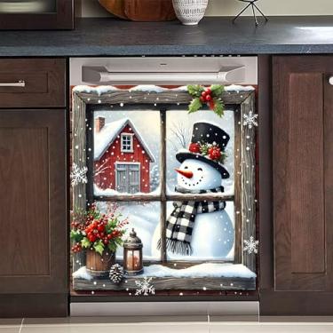 Imagem de BVBOX Capa magnética de Natal para lava-louças 58,4 cm x 66 cm, capas magnéticas reutilizáveis de geladeira, ímãs de lava-louças capa decorativa para porta de geladeira adesivos de painel (homem de