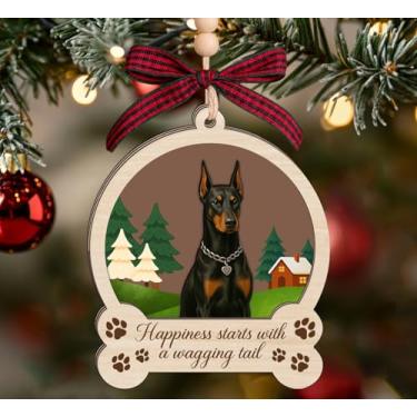 Imagem de Enfeite de Natal de madeira Doberman Pinscher - Lembrança de cachorro de 3 camadas - Presente memorial de animal de estimação para amantes de cães - Decoração de Feliz Natal - Enfeite de madeira de