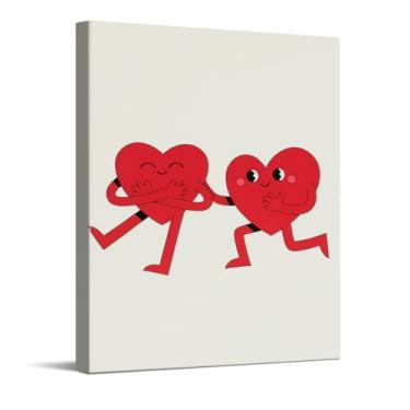 Imagem de Impressão artística de dois corações de desenho animado de mãos dadas, linda arte de parede de dia dos namorados, decoração de parede para quarto, pôster de amor, pronto para pendurar 20 x 25 cm