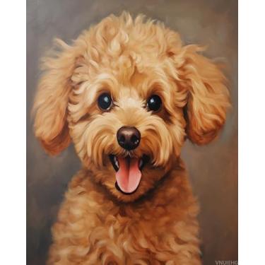 Imagem de VNUIEHG DIY Paint by Numbers Retrato de cachorro, poodle, pintura em tela para adultos desenho iniciante com pincéis (40 x 50 cm, sem moldura)