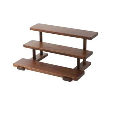 Imagem de HealthEmpireLLC Prateleira organizadora de mesa de bambu – Rack de armazenamento de madeira para perfume, maquiagem, canecas de café – Suporte de exibição de bambu natural para penteadeira, banheiro