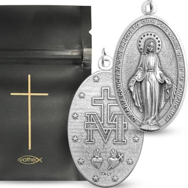 Imagem de VIATHEO Medalha milagrosa da Virgem Maria – pingente religioso católico autêntico para mulheres e homens – colar cristão prateado – joia de fé presente para batismo, comunhão, confirmação