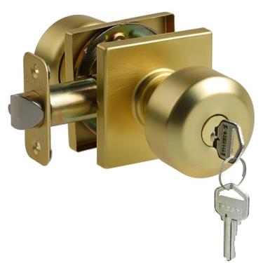 Imagem de Bamberg 700SQ Fechadura de porta esférica para entrada, alavanca de porta, maçaneta da porta do banheiro do quarto, fechadura interna da porta esquerda ou direita com chave (privacidade, ouro, 1