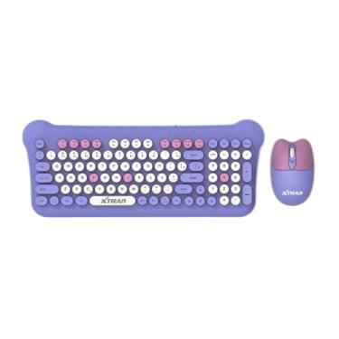 Imagem de Teclado de Membrana e Mouse, Kit Sem Fio, Bluetooth/USB, Compatível com PC/Notebook, Roxo, Ergonômico/Portátil, Laser/Ótico, para Trabalho/Estudo/Games, Iluminação Única, Windows 10