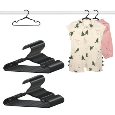 Imagem de Cabides infantis de plástico, pacote com 100 cabides antiderrapantes para roupas, calças, saias e saias (preto)