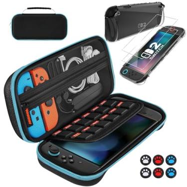 Imagem de Caxpyik Switch 2 Case 10 in 1 Gift Kit Accessories Bundle for Nintendo Switch 2 (2025) - Carry Case, 2 Screen Protector, 1 Clear Soft TPU Grip Protective Cover, 6 Thumb Stick Caps, Blue