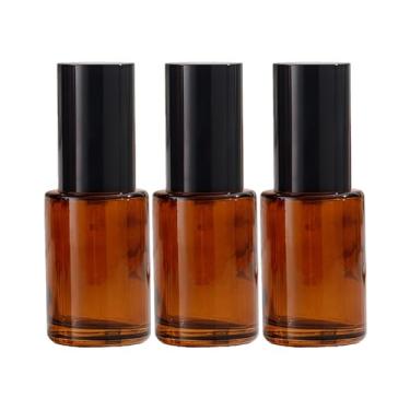 Imagem de 3 frascos de loção de vidro âmbar de 30 ml, recipientes de viagem recarregáveis com tampa preta de plástico para armazenamento de emulsão de creme de óleo essencial