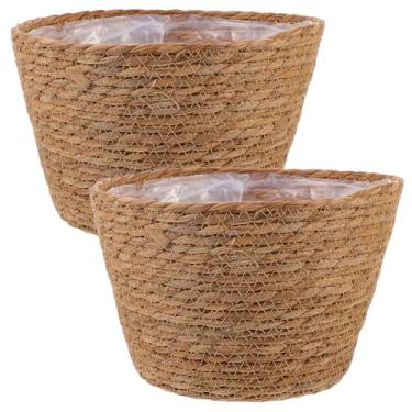 Imagem de BESPORTBLE 2 peças de cesta decorativa de flores de palha tecida à mão para plantas de interior, material resistente ao desgaste, decoração de casa natural, recipientes de plantas com destaque