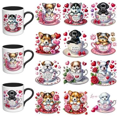 Imagem de Elewins Adesivos UV DTF - 12 folhas de copo UV DTF de animais para canecas de café de vidro, decalques DIY para copos, esfregar à prova d'água em transferências para artesanato (Cão copo dos namorados