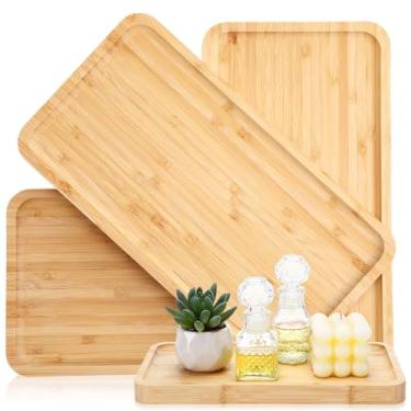Imagem de Sieral 3 bandejas de bambu para banheiro, vaidade de bambu, organizador de balcão de banheiro, bandeja decorativa para servir chá para cômoda, mesa de café, vaso sanitário, vela perfume, 28 x 15 cm