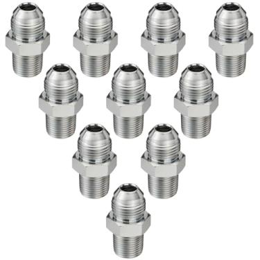 Imagem de Racewill Pacote com 10 adaptadores de mangueira hidráulica: 1/5.1 cm JIC 37° macho x 3/20.3 cm NPT macho, conectores de tubo reto com tampa de proteção