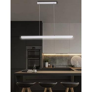 Imagem de Luminária pendente LED preta moderna, dimerizável com controle remoto, design linear, lustre para mesa de jantar, altura ajustável, ideal para cozinha, ilha, escritório e corredor (Branca, 8